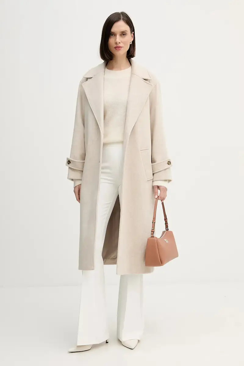 cappotto con lana Beige miniatura 2