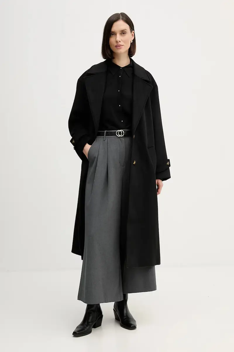 cappotto con lana Nero miniatura 2