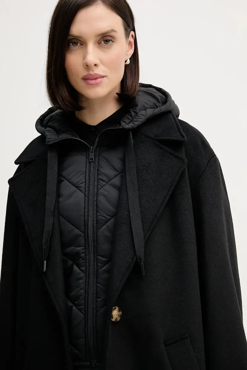 cappotto con lana Nero miniatura 5