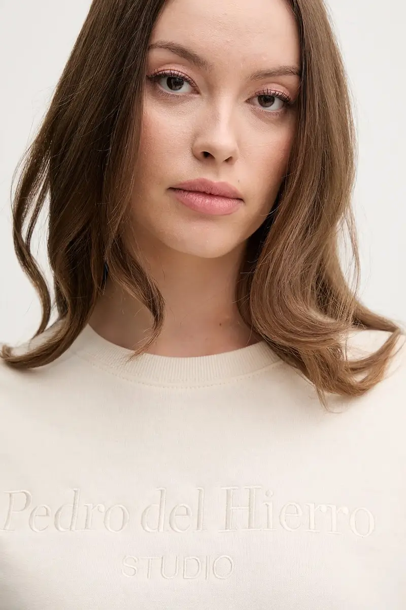 felpa in cotone donna colore beige con applicazione 8629653 miniatura 4