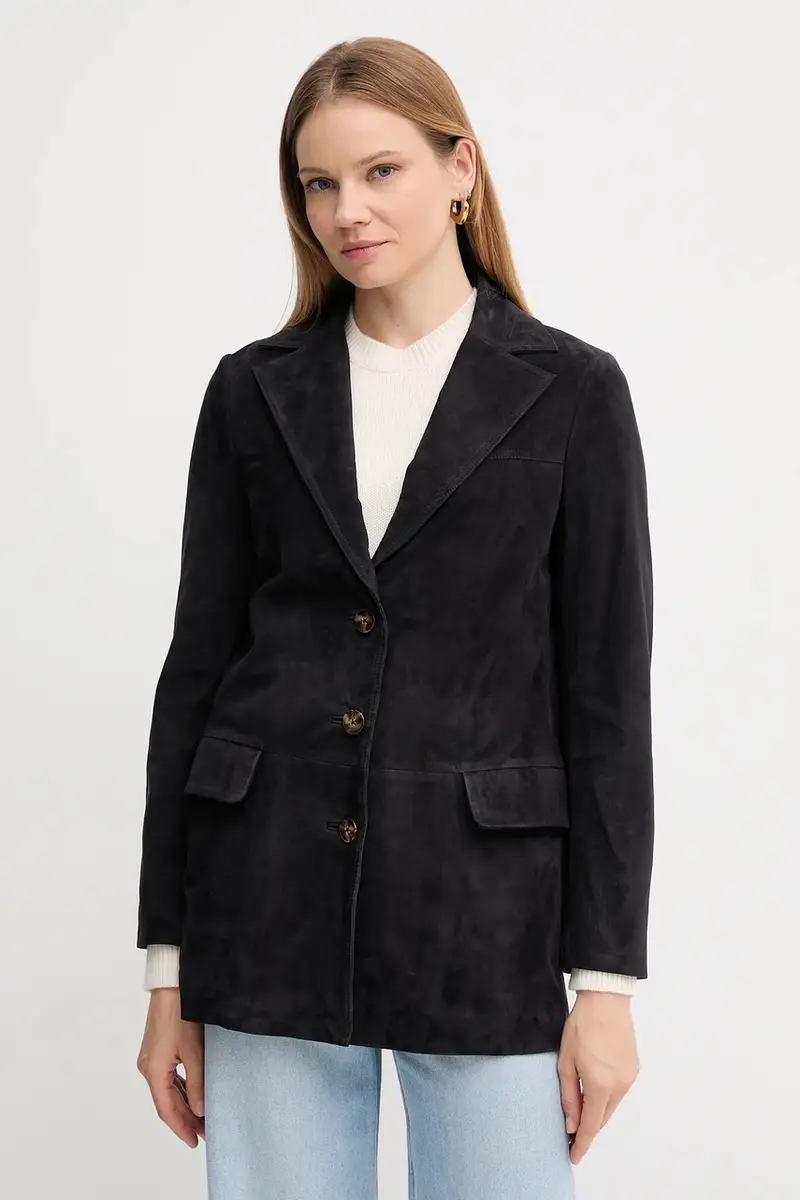 giacca in pelle scamosciata colore blu navy 5492121 miniatura 4