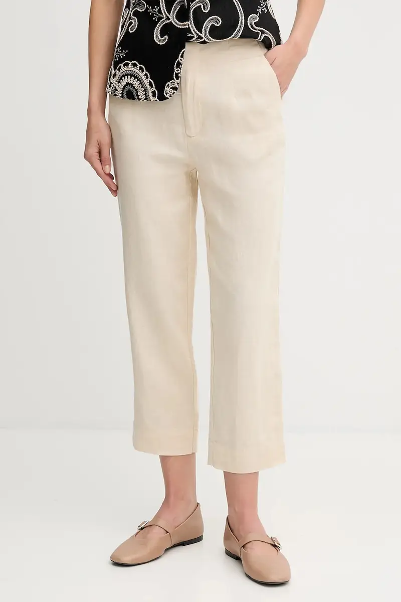 pantaloni in lino donna colore beige 7609781