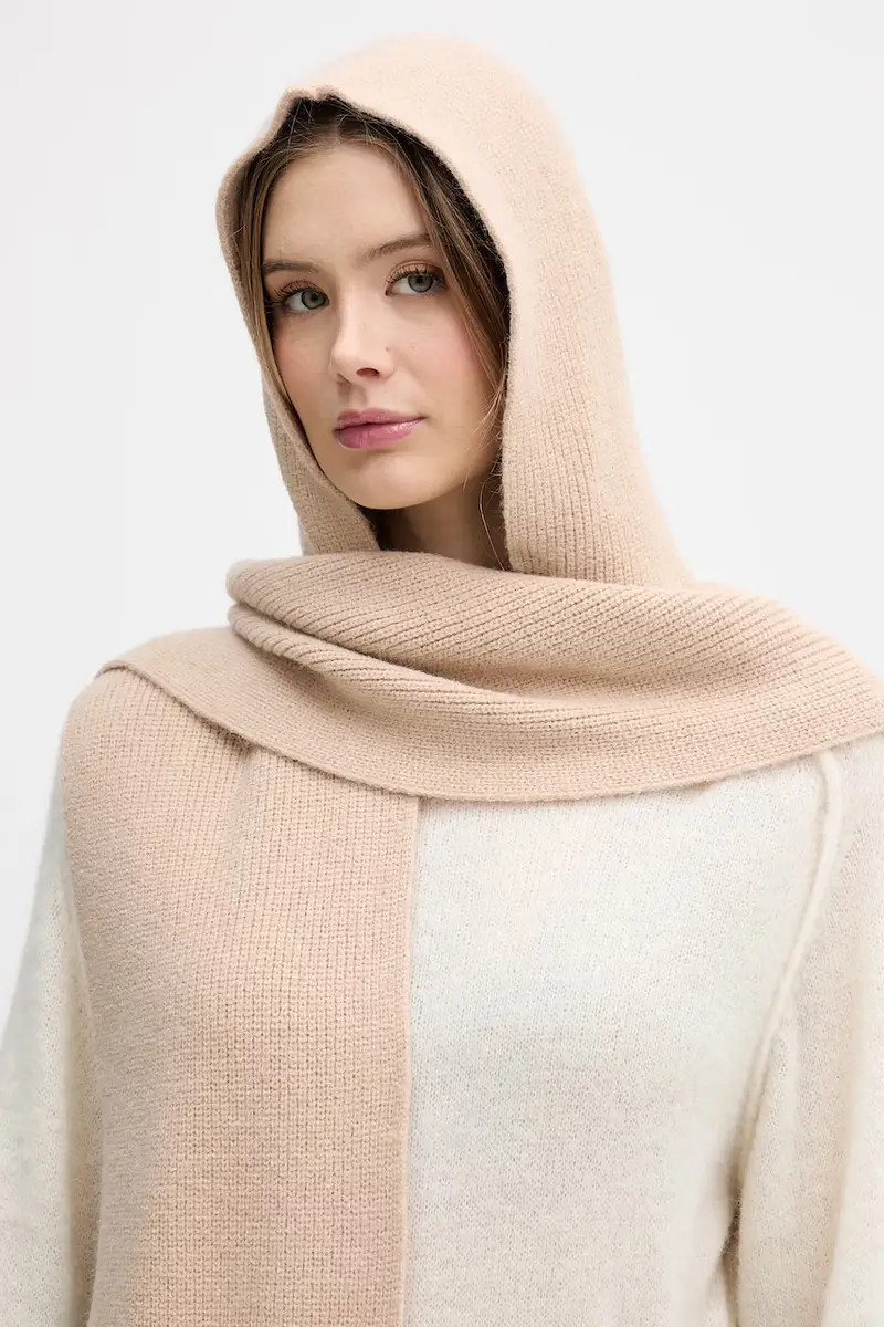 sciarpa con cappuccio Beige miniatura 3