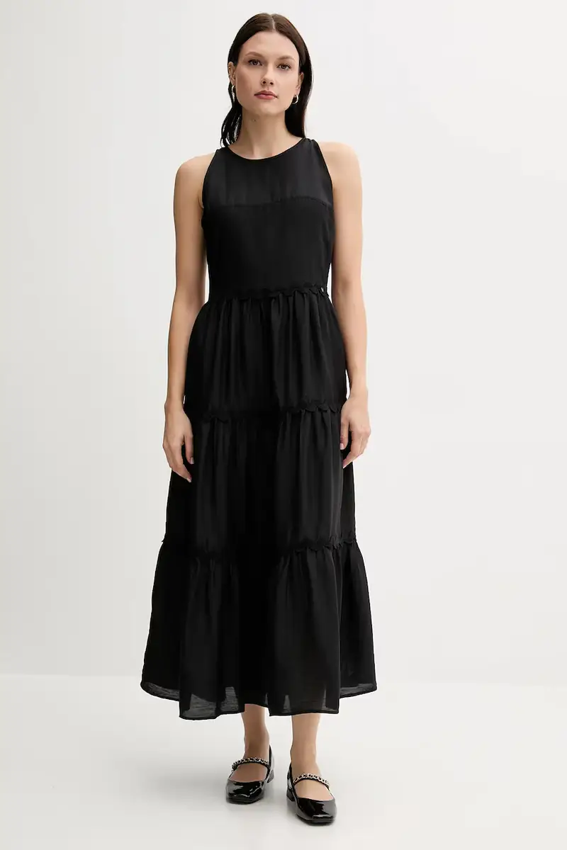 vestito con aggiunta di lino colore nero 3819824