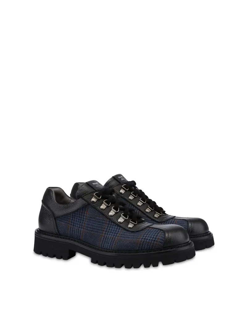 Pedula Low Budapest In Tessuto Lana e Vitello Bottalato Effetto Cervo BLU/NERO, 42, Pollini miniatura 2