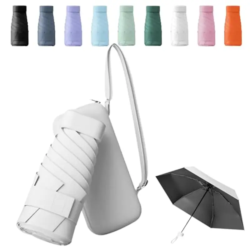 Pendenza Ombrello Piccolo, Mini Ombrello Tascabile, Ombrello Da Viaggio Da Viaggio Pioggia e Sole Piccolo Compatto Ombrello Da Donna Piccolo Ombrello Anti-Uv Per Pioggia Con cinghie?Bianco?