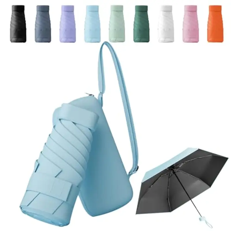 Pendenza Ombrello Piccolo, Mini Ombrello Tascabile, Ombrello Da Viaggio Da Viaggio Pioggia e Sole Piccolo Compatto Ombrello Da Donna Piccolo Ombrello Anti-Uv Per Pioggia Con cinghie?blu?