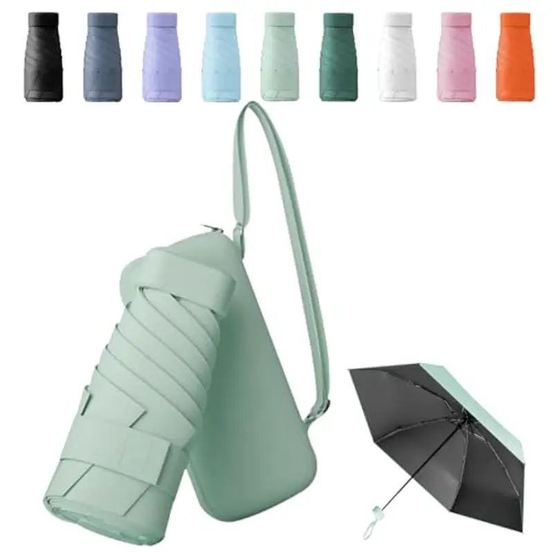 Pendenza Ombrello Piccolo, Mini Ombrello Tascabile, Ombrello Da Viaggio Da Viaggio Pioggia e Sole Piccolo Compatto Ombrello Da Donna Piccolo Ombrello Anti-Uv Per Pioggia Con cinghie?verde menta?