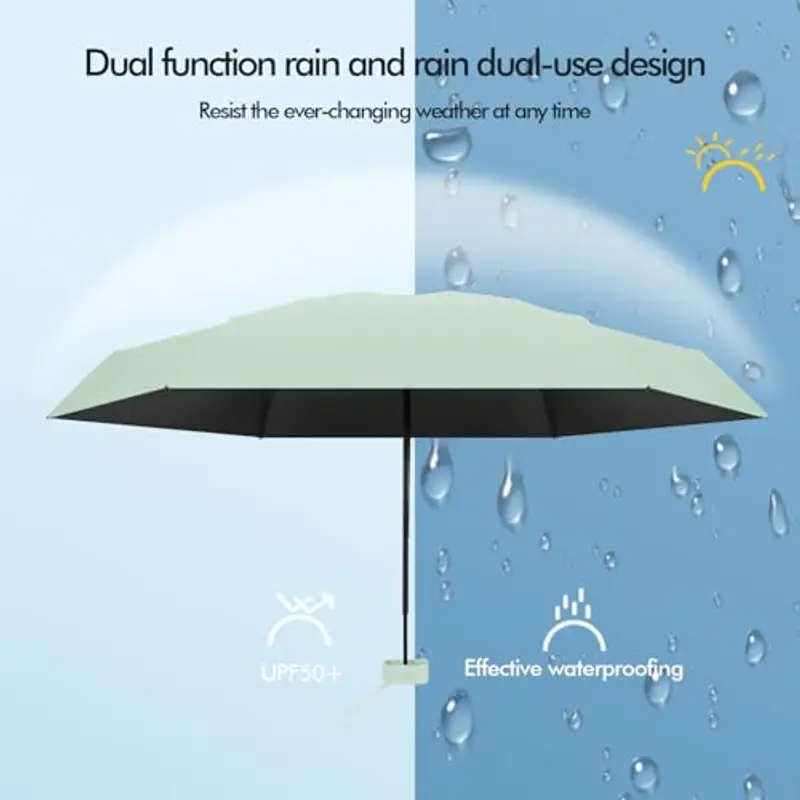 Pendenza Ombrello Piccolo, Mini Ombrello Tascabile, Ombrello Da Viaggio Da Viaggio Pioggia e Sole Piccolo Compatto Ombrello Da Donna Piccolo Ombrello Anti-Uv Per Pioggia Con cinghie?verde menta miniatura 3