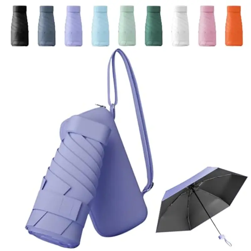 Pendenza Ombrello Piccolo, Mini Ombrello Tascabile, Ombrello Da Viaggio Da Viaggio Pioggia e Sole Piccolo Compatto Ombrello Da Donna Piccolo Ombrello Anti-Uv Per Pioggia Con cinghie?Viola?