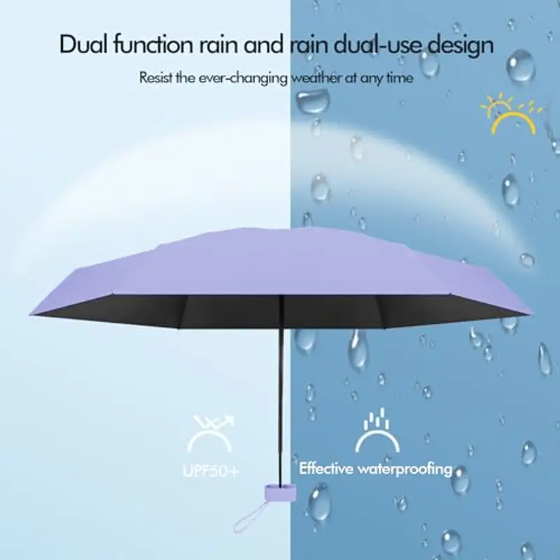 Pendenza Ombrello Piccolo, Mini Ombrello Tascabile, Ombrello Da Viaggio Da Viaggio Pioggia e Sole Piccolo Compatto Ombrello Da Donna Piccolo Ombrello Anti-Uv Per Pioggia Con cinghie?Viola miniatura 3