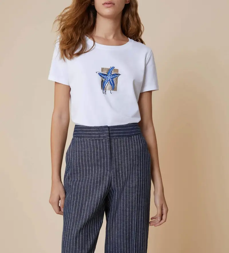 per donna 2511971053200 Maglietta cielo bianco (M), Casual, Cotone, Manica corta