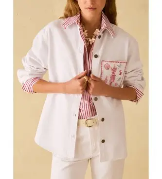 per donna 2611111303200 camicia di jeans bianca pbbgelo (38), Bianco, Casual, Cotone, Denim, Manica lunga