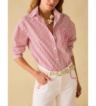 per donna 2611111313200 Camicia Pbbricetta, bianca, rossa (40), Rosso, Casual, Cotone, Manica lunga