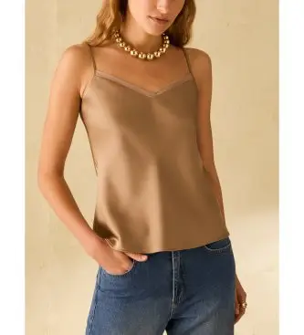 per donna 2611161122200 Top blusa beige in tessuto pbpstilla (42), Casual, Poliestere, Senza maniche / cinghie