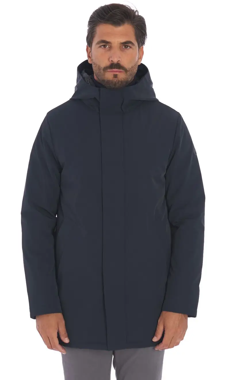 Piumino lungo people of shibuya con cappuccio aku, colore blu