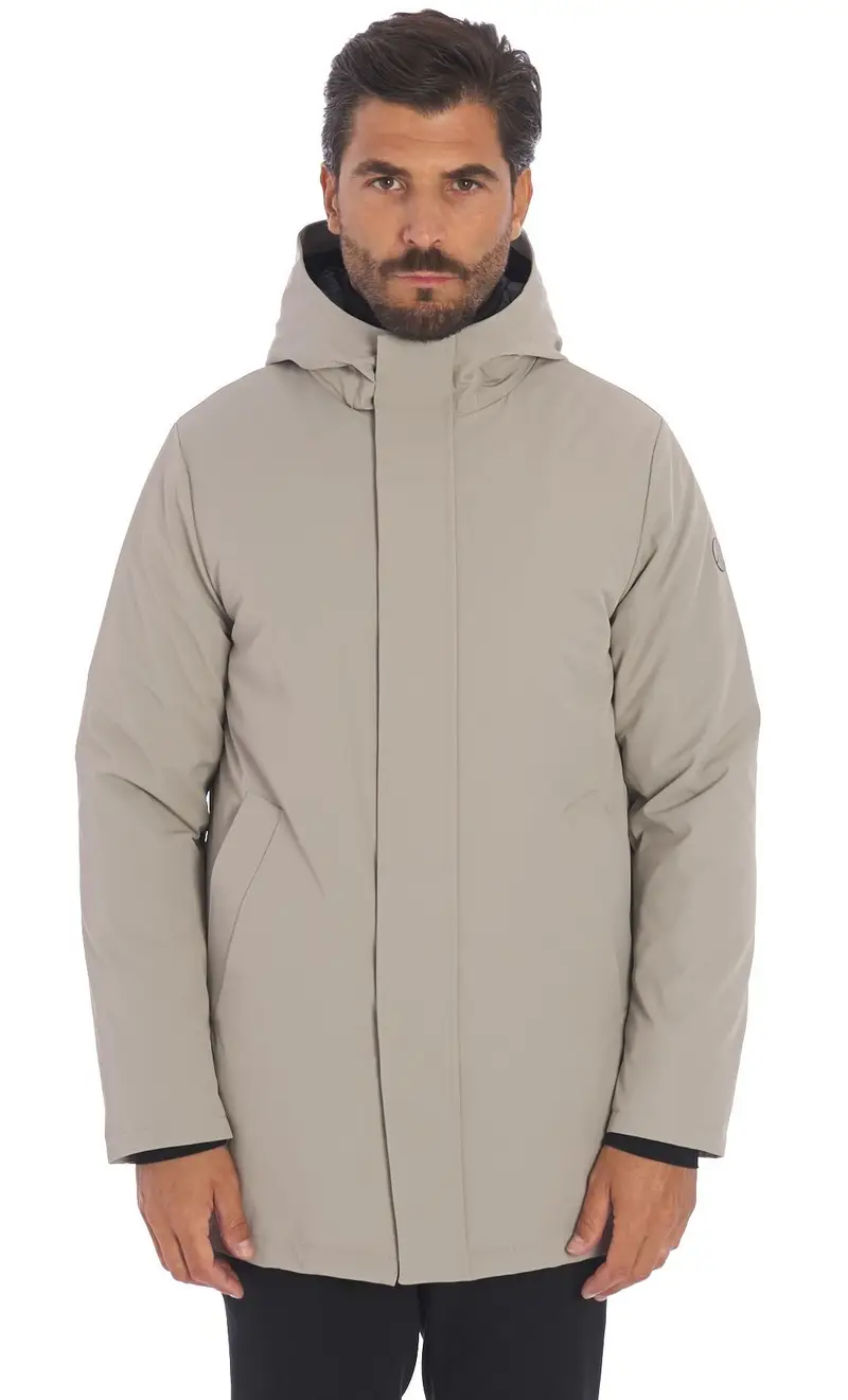 Piumino lungo people of shibuya con cappuccio aku, colore sabbia