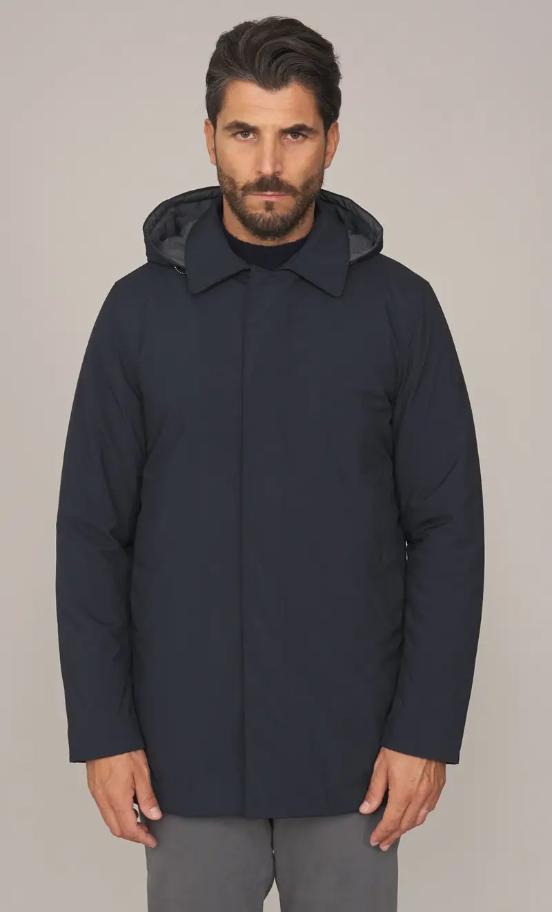 Piumino lungo people of shibuya con cappuccio takuya, colore blu