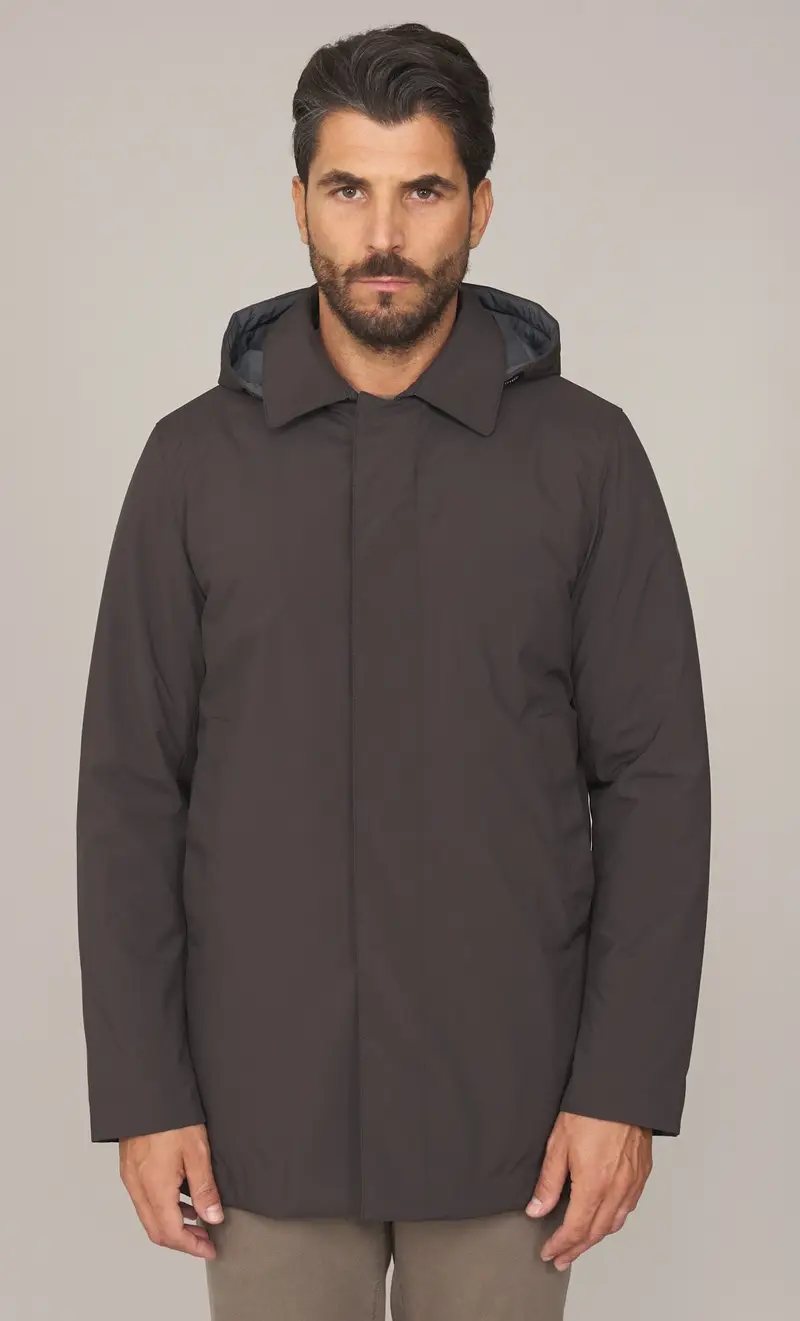 Piumino lungo people of shibuya con cappuccio takuya, colore moro