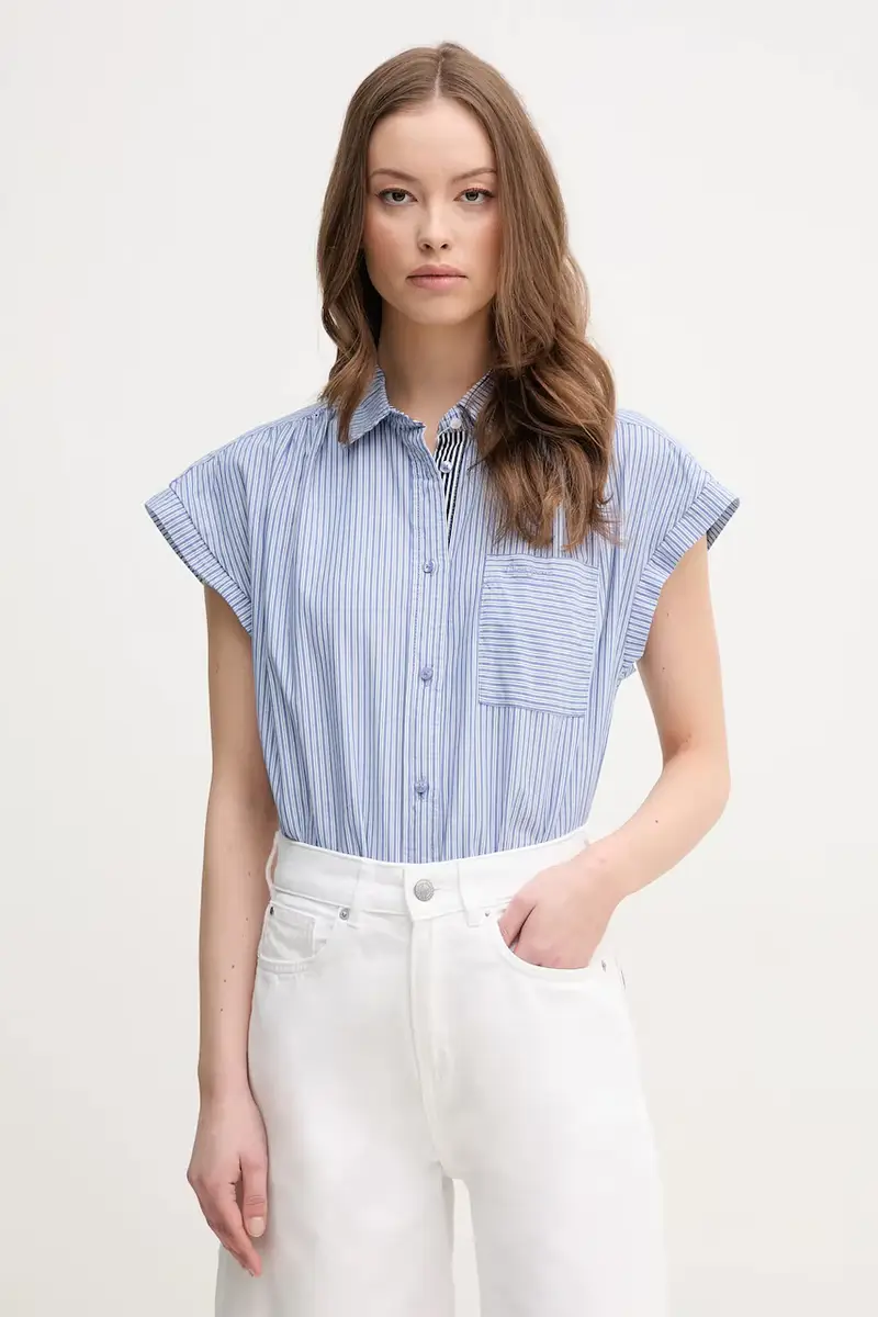 camicia in cotone DIXIT donna colore blu PL305043