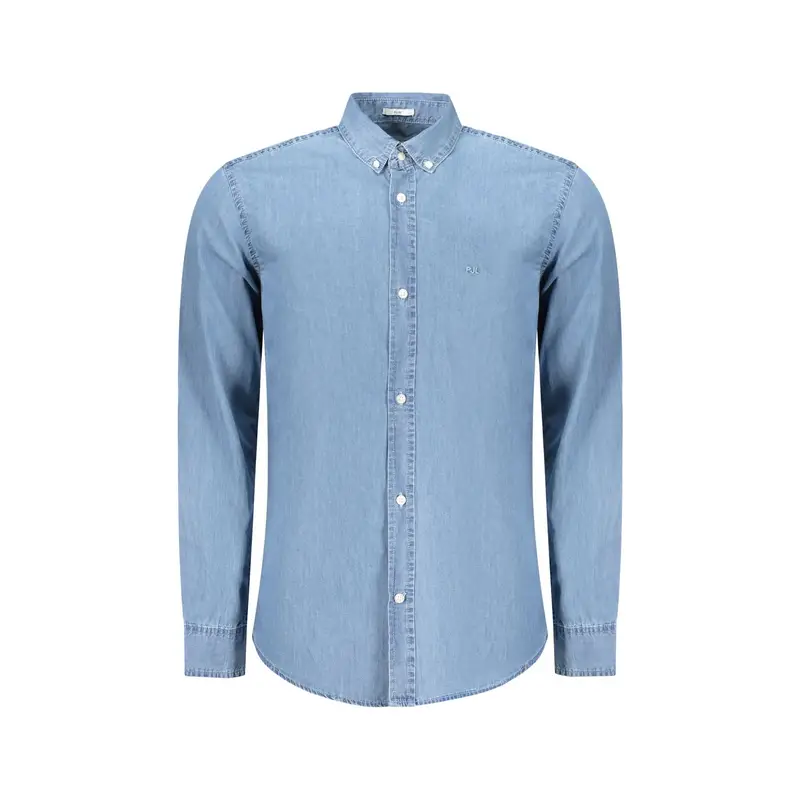 Camicia Maniche Lunghe Uomo Azzurra Ricamo Azzurro