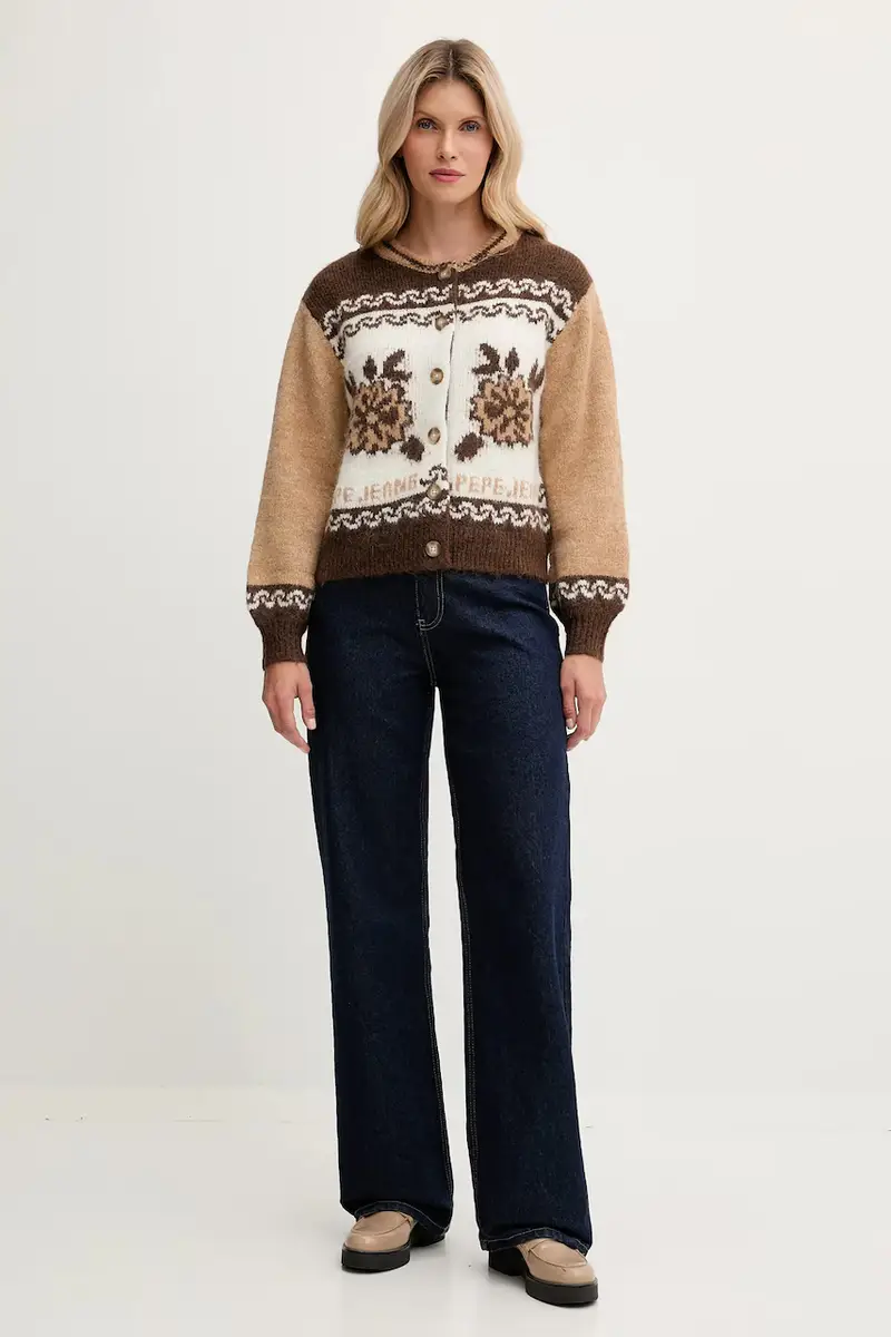 cardigan con lana colore marrone PL7000040 miniatura 2