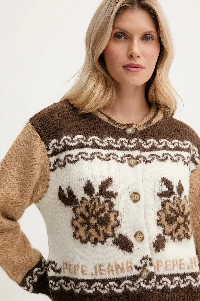 cardigan con lana colore marrone PL7000040 miniatura 4