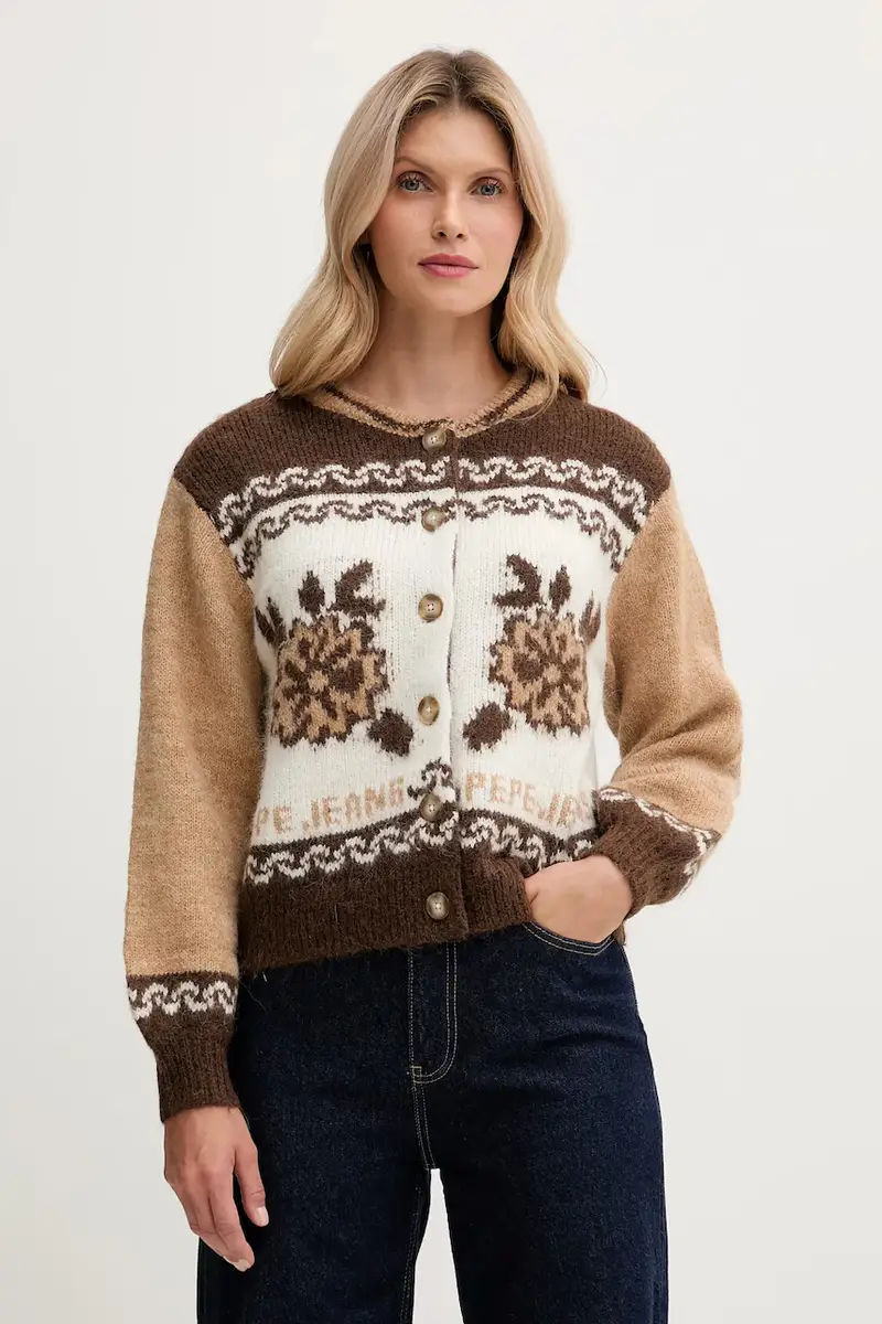 cardigan con lana colore marrone PL7000040