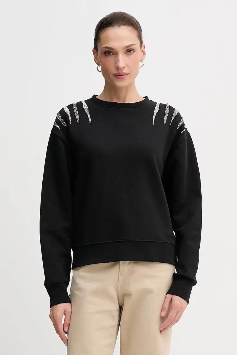 felpa donna colore nero con applicazione PL5800024