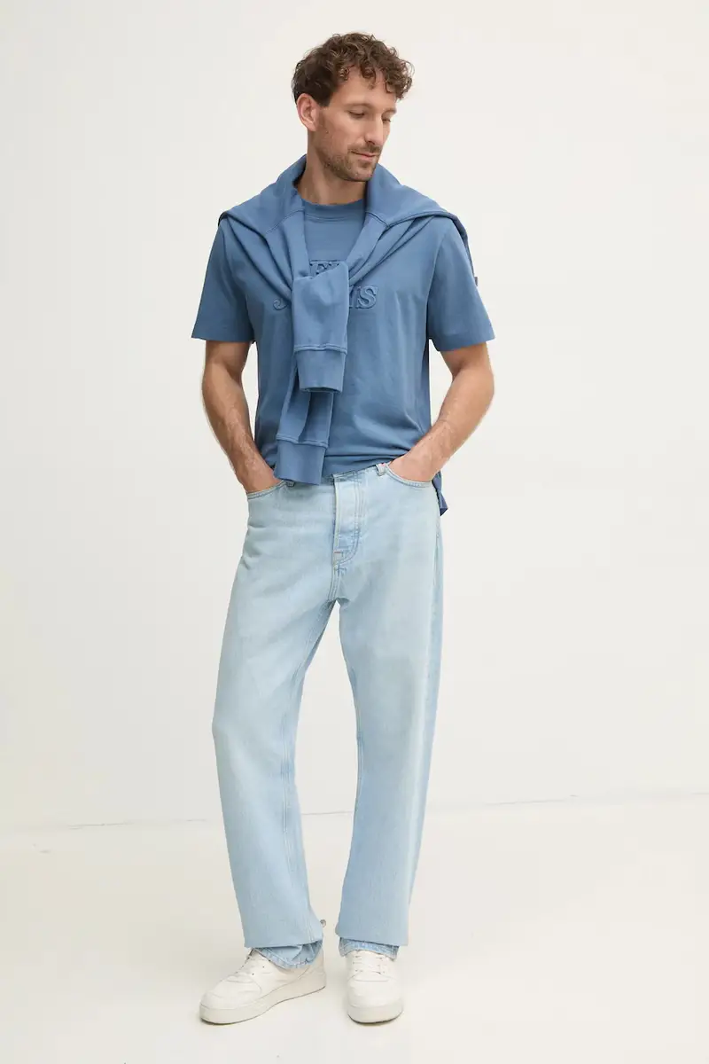 felpa in cotone DARIUS CREW uomo colore blu con applicazione PM582760 miniatura 2