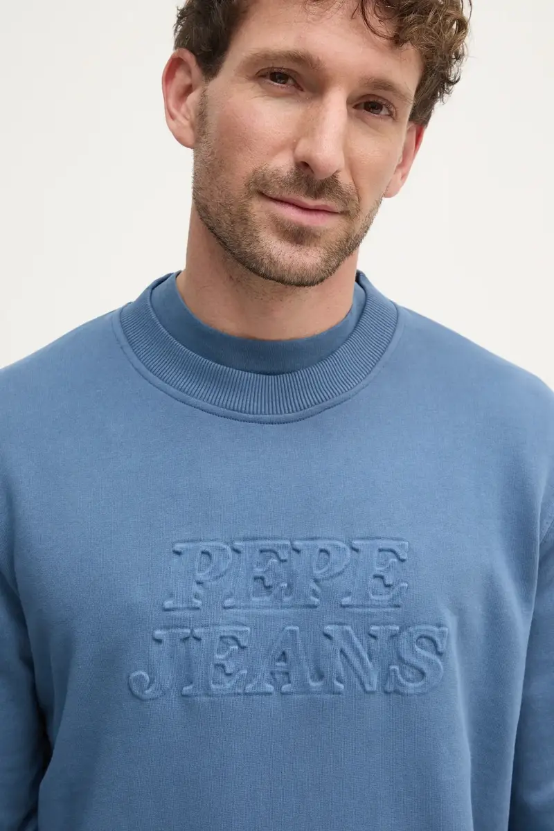 felpa in cotone DARIUS CREW uomo colore blu con applicazione PM582760 miniatura 4