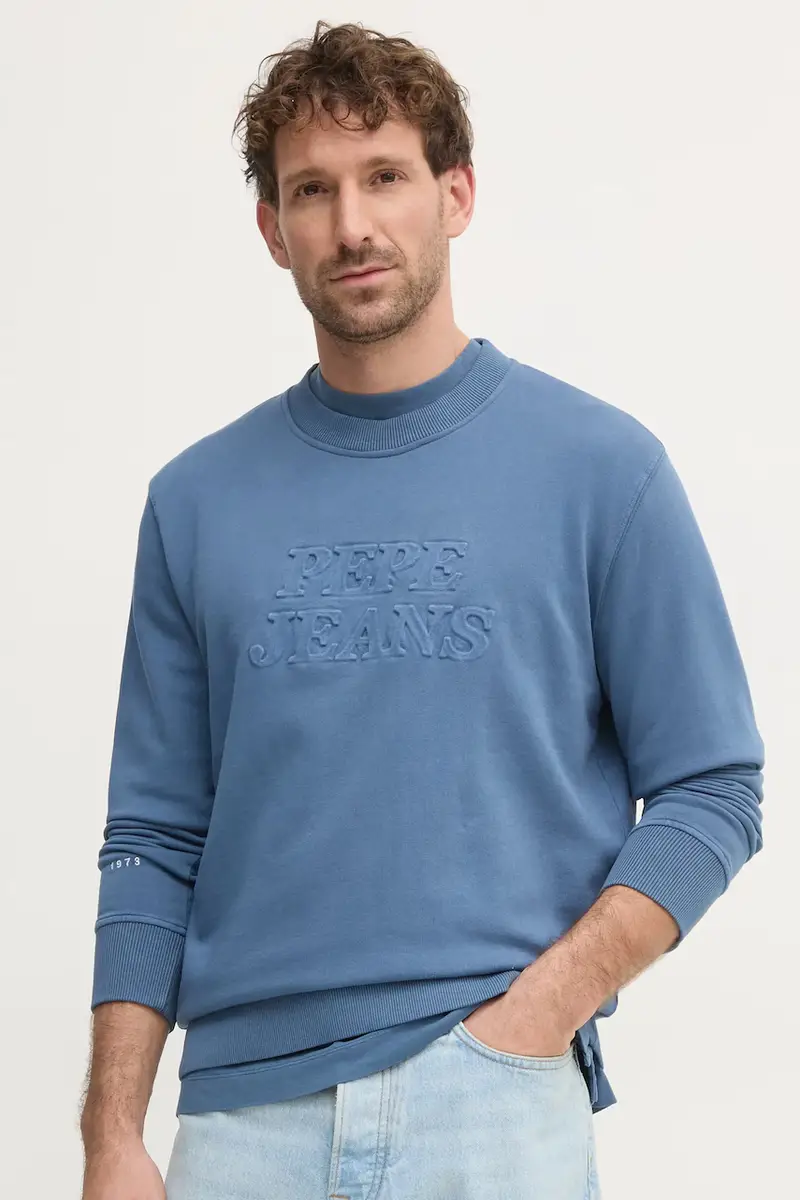 felpa in cotone DARIUS CREW uomo colore blu con applicazione PM582760