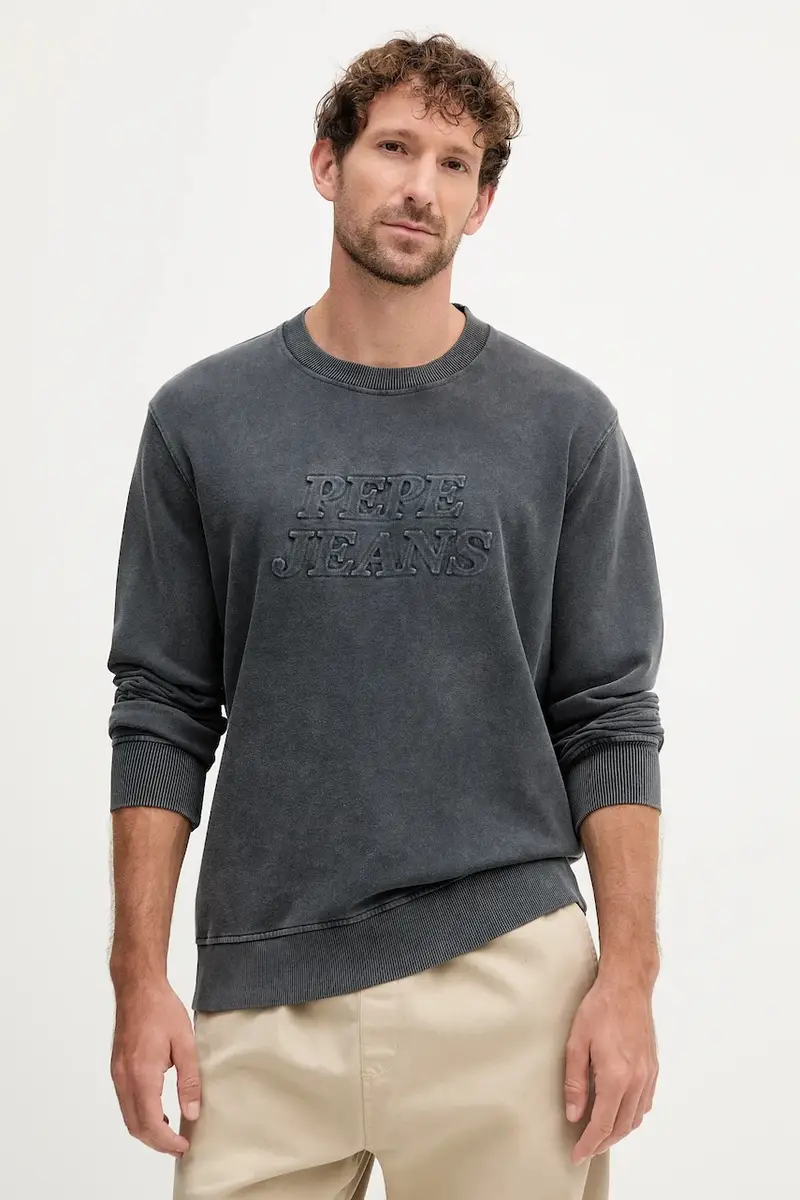 felpa in cotone DARIUS CREW uomo colore grigio con applicazione PM582760