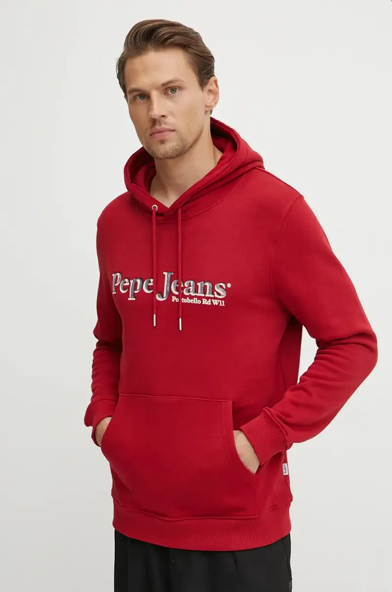 felpa in cotone SOMERS HOODIE uomo colore rosso con cappuccio PM582728