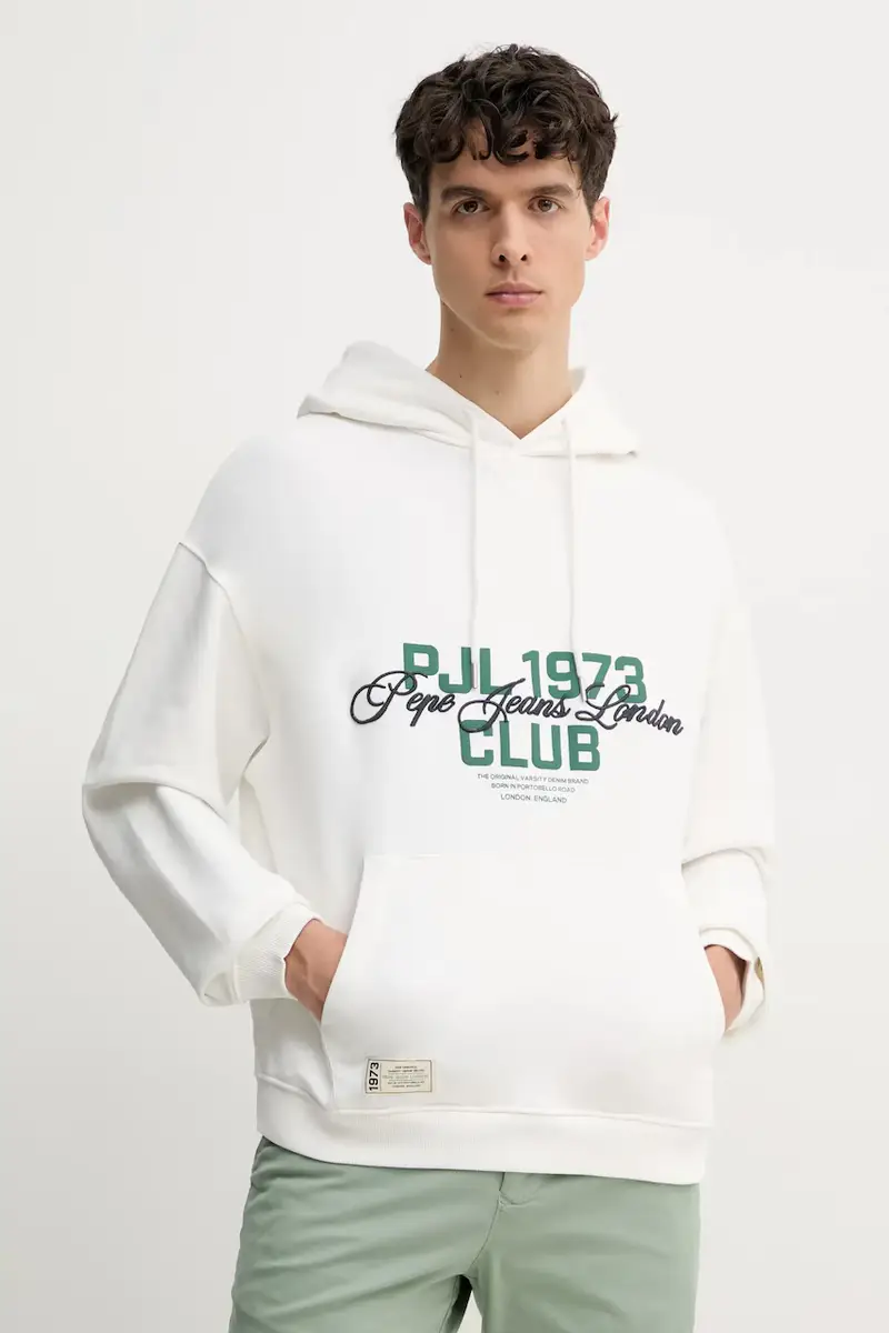 felpa in cotone TALBOT HOODIE uomo colore bianco con cappuccio con applicazione PM582848