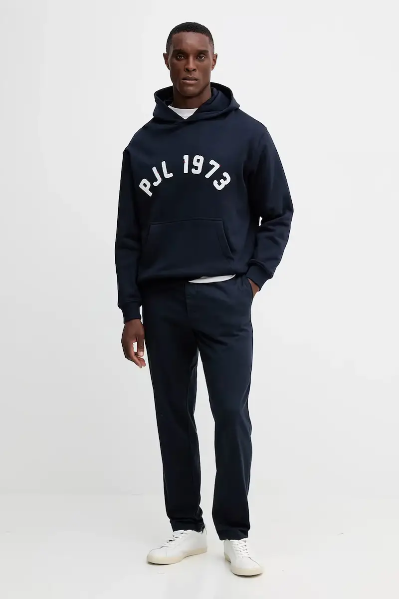 felpa in cotone uomo colore blu navy con cappuccio con applicazione PM5800006 miniatura 2