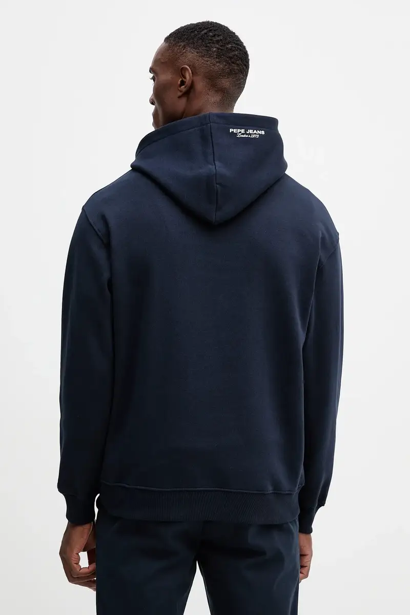 felpa in cotone uomo colore blu navy con cappuccio con applicazione PM5800006 miniatura 3