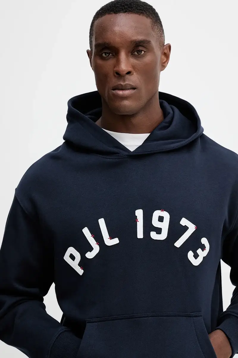 felpa in cotone uomo colore blu navy con cappuccio con applicazione PM5800006 miniatura 4