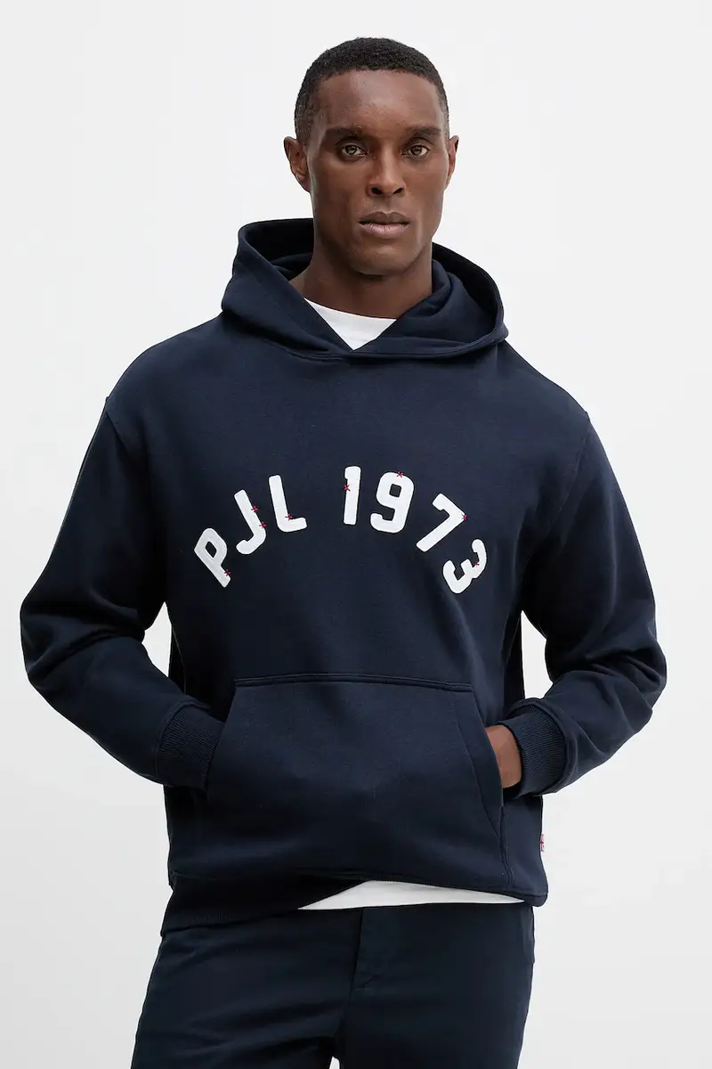 felpa in cotone uomo colore blu navy con cappuccio con applicazione PM5800006