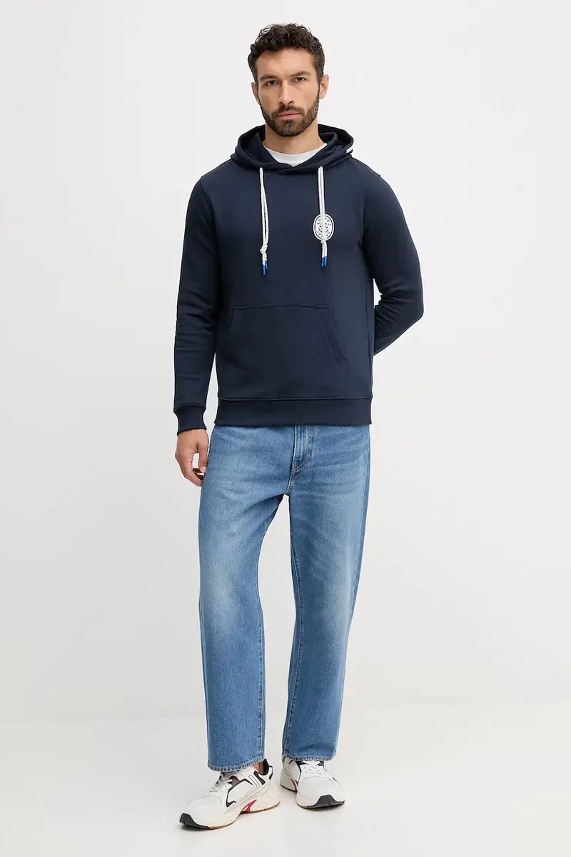 felpa in cotone uomo colore blu navy con cappuccio con applicazione PM5800042 miniatura 2