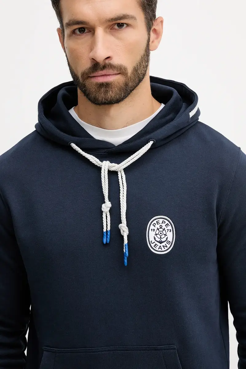 felpa in cotone uomo colore blu navy con cappuccio con applicazione PM5800042 miniatura 4