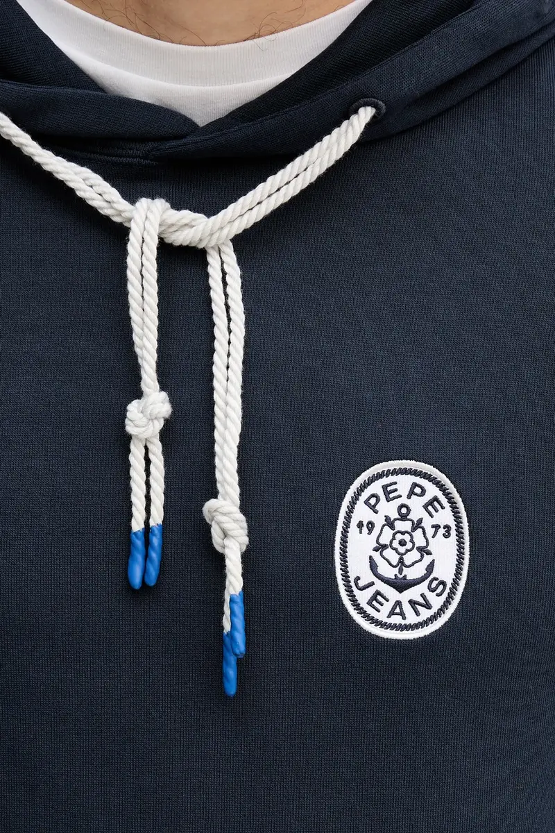 felpa in cotone uomo colore blu navy con cappuccio con applicazione PM5800042 miniatura 5