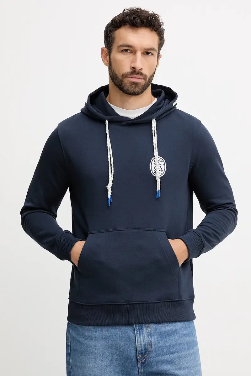 felpa in cotone uomo colore blu navy con cappuccio con applicazione PM5800042
