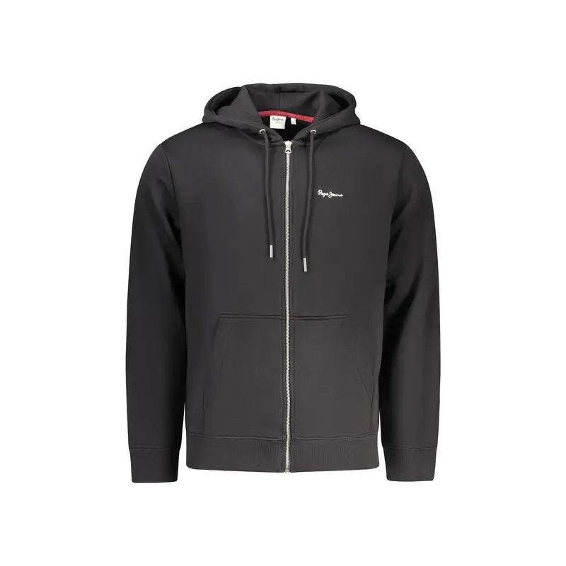 Felpa Maniche Lunghe Uomo Nera Zip Ricamo Nero