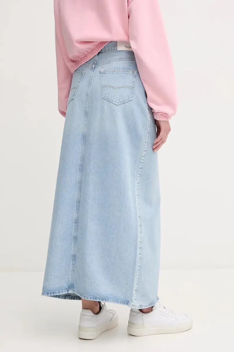 gonna di jeans in cotone MAXI SKIRT HW STUD colore blu PL901211R miniatura 3
