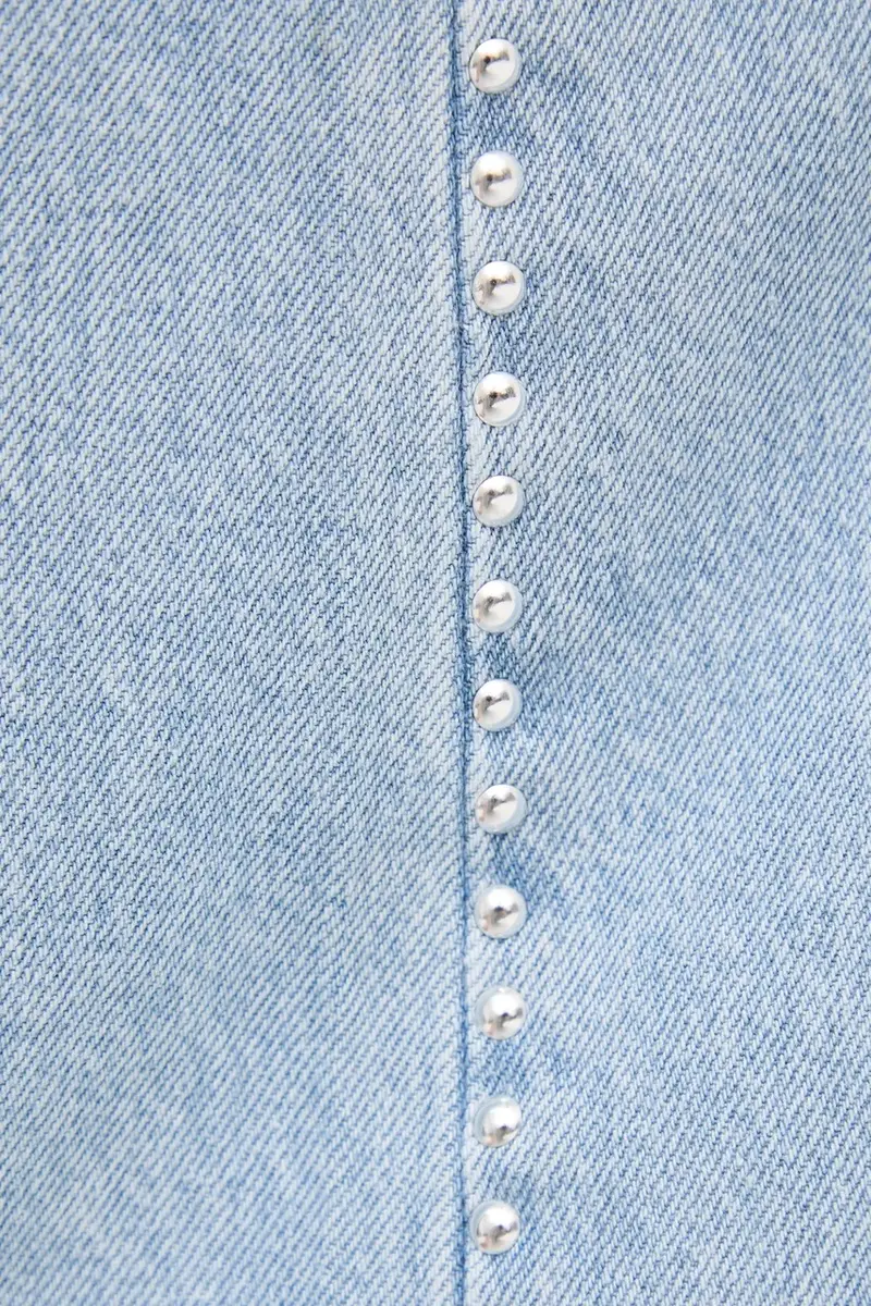 gonna di jeans in cotone MAXI SKIRT HW STUD colore blu PL901211R miniatura 5