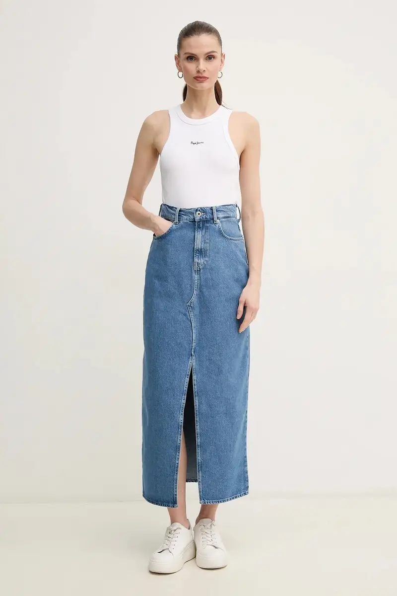gonna di jeans MAXI SKIRT HW colore blu PL901185ND3R miniatura 2
