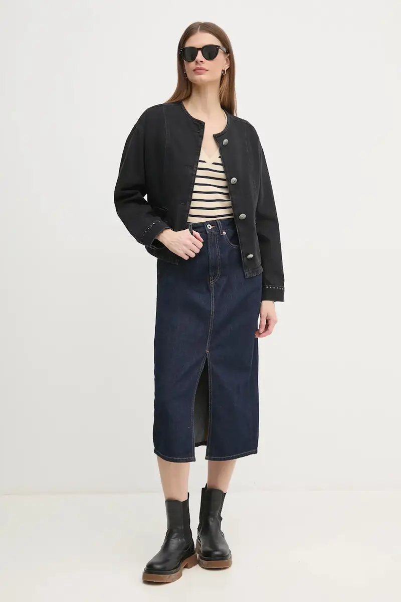 gonna di jeans MIDI SKIRT HW colore blu navy PL901186AB2 miniatura 2