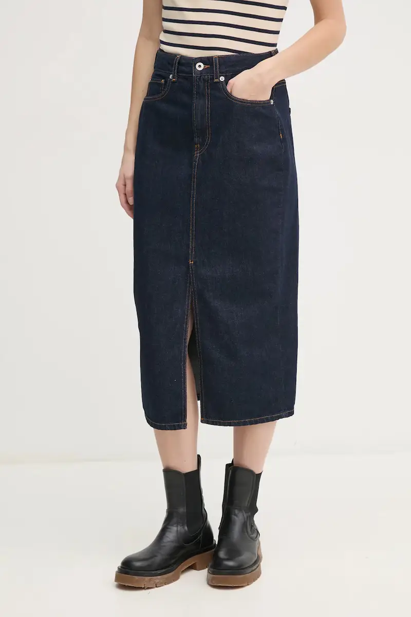 gonna di jeans MIDI SKIRT HW colore blu navy PL901186AB2