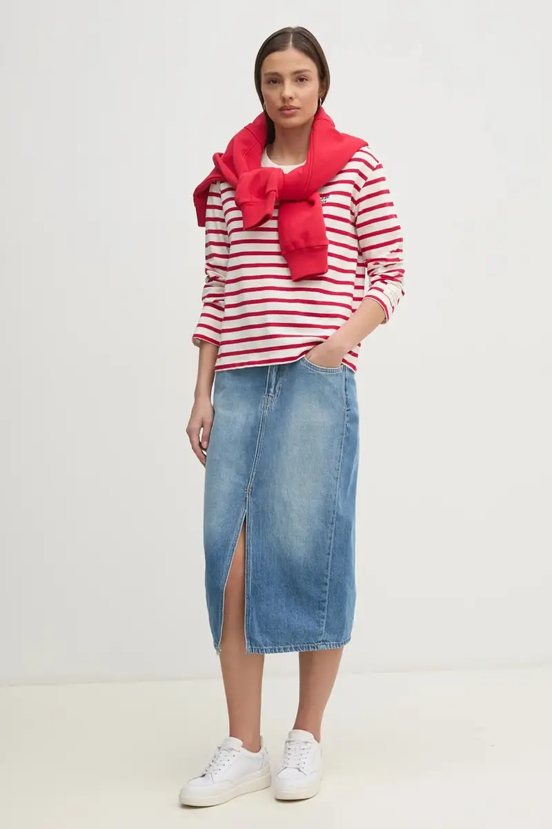 gonna di jeans MIDI SKIRT HW DOUBLE colore blu PL901207 miniatura 2